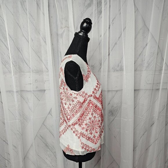 NWT Cynthia Vincent Twelfth Street White Red Floral Embroidered Boho Tank Top S - Picture 4 of 14